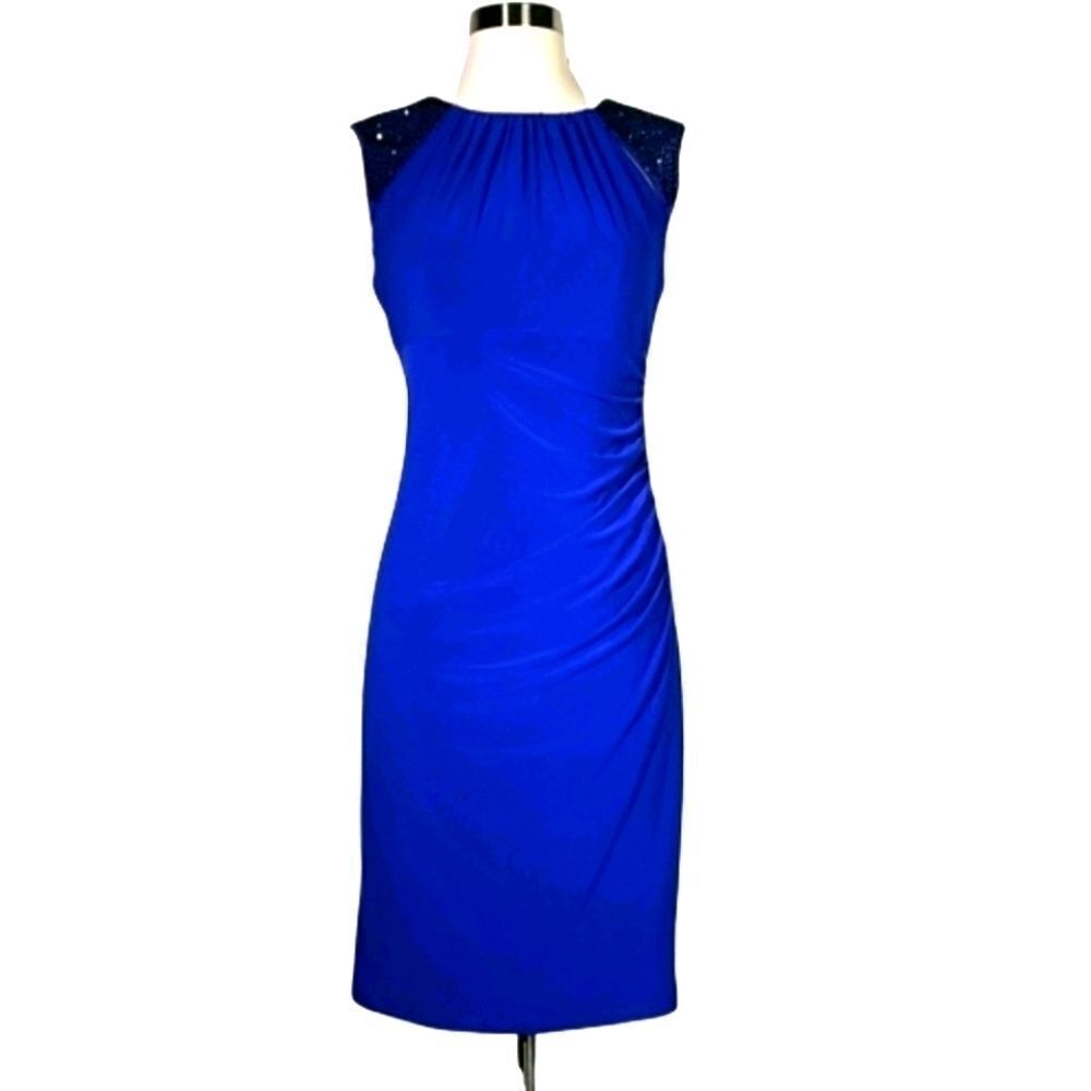 Cache Royal Blue Studded‎ Ruched Cocktail Dress 6